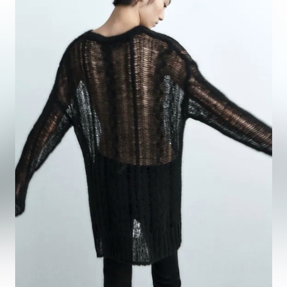 Zara Wool Blend Openwork knit sweater Black - Picture 4 of 8